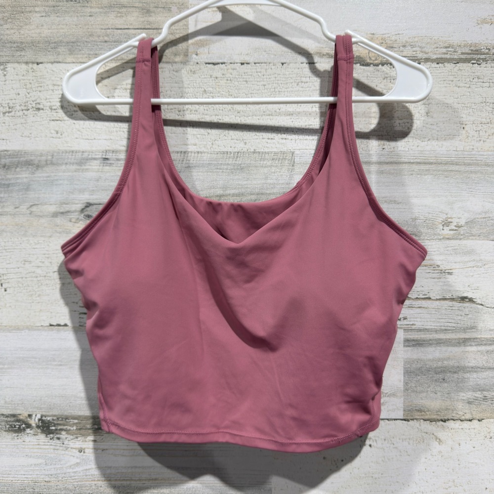 Crop Tank Women XXL Pink V-Neck Built-in Bra Activewear EUC